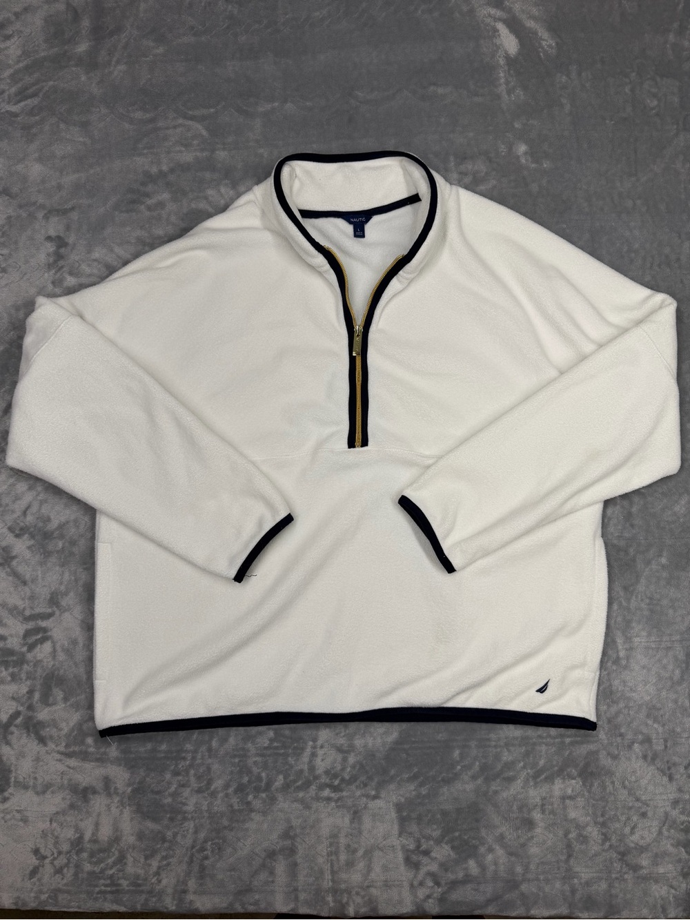 Nautica White Quarter-Zip Fleece with Navy Trim